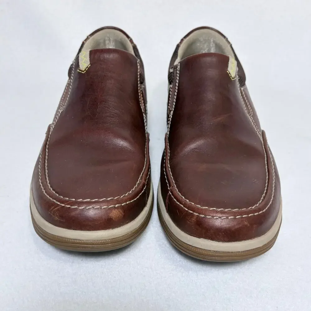Clarks Slip On Sneakers Mens 10 Wide Brown Leather Loafers Dress Shoes Comfort
